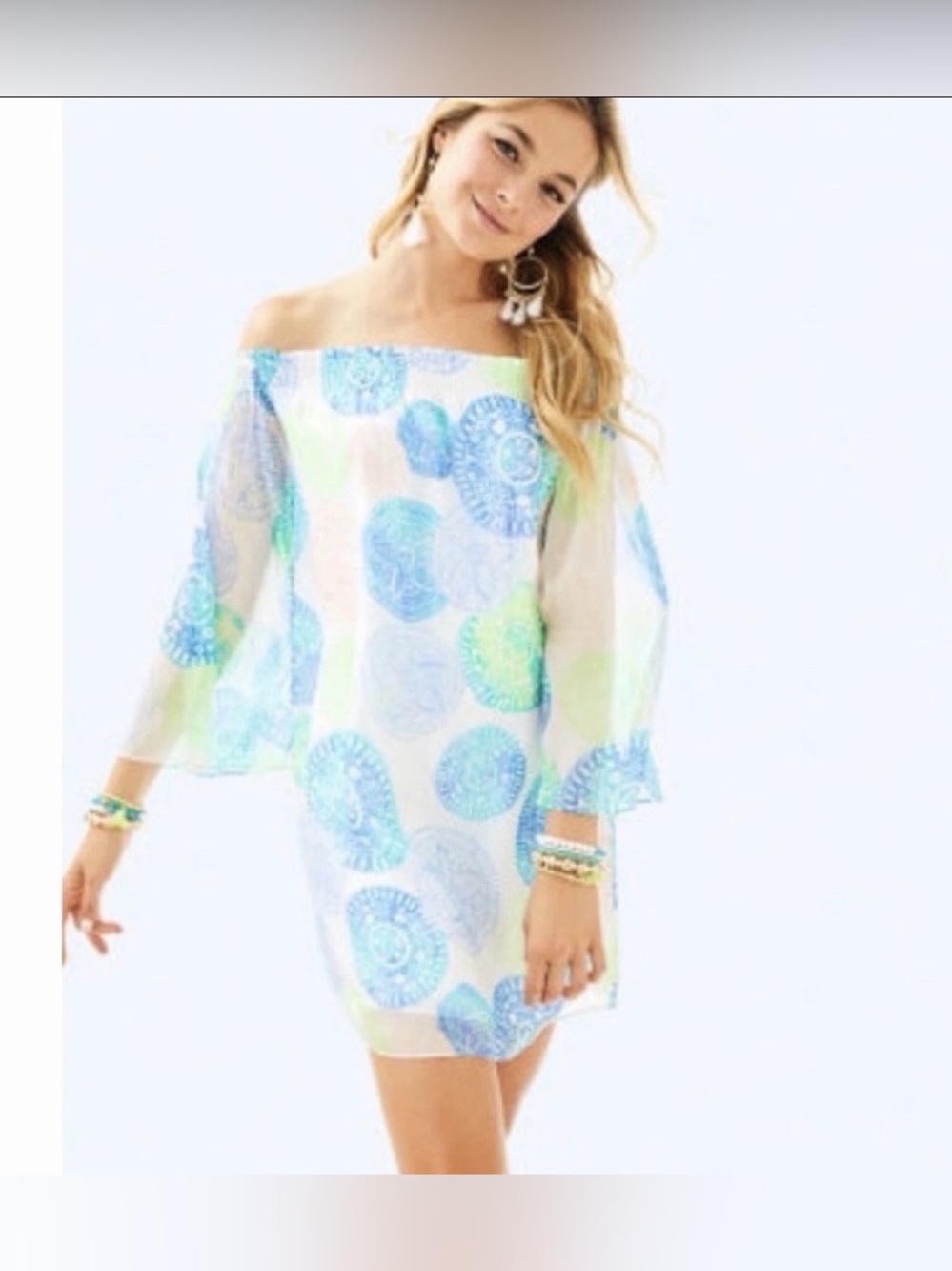 Lilly Pulitzer Abi Silk Mini Dress Dune Our Thing Sand $ off-shoulder Medium